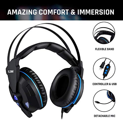 KLIMTM IMPACT V2 Cascos Gaming USB - Sonido Envolvente 7.1 + Aislante de Ruidos - Audio de Alta Definición + Potentes Bajos - Auriculares de Diadema con Micrófono para Videojuegos PC PS4 Versión 2020