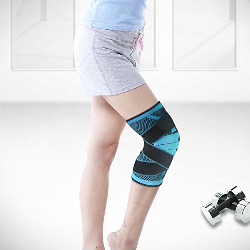 Knee Support Brace,Compression Knee Sleeve with Non-slip Adjustable Pressure Strap,Knee Protector for Running,Sports,Joint Patella Pain Relief,Arthritis and Injury Recovery- Single