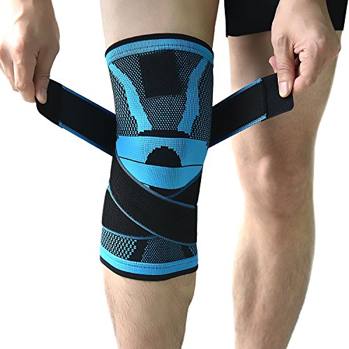 Knee Support Brace,Compression Knee Sleeve with Non-slip Adjustable Pressure Strap,Knee Protector for Running,Sports,Joint Patella Pain Relief,Arthritis and Injury Recovery- Single