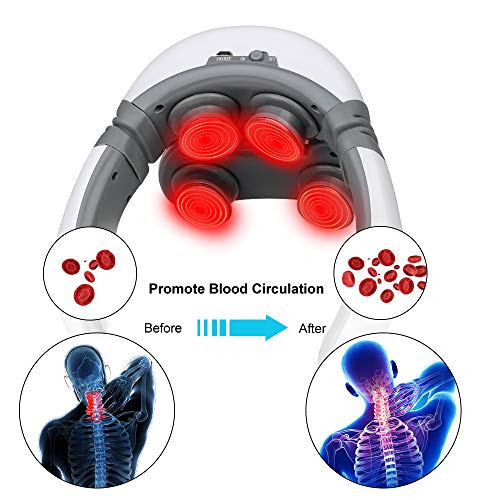 Komake Masajeador de Cuello, Masajeador de Cuello Inteligente de Pulso Eléctrico con Función de Calentamiento, Masaje de Amasamiento de 4 Modos, Alivio del Dolor de Espalda y Cuello