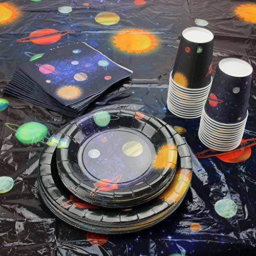 Kompanion 102 Artículos con Diseño del Espacio y Galaxia-Desechables para Fiesta y Celebración de Cumpleaños Espacial – Vasos, Platos, Servilletas –Accesorios de Vajilla y Decoración–25 Personas