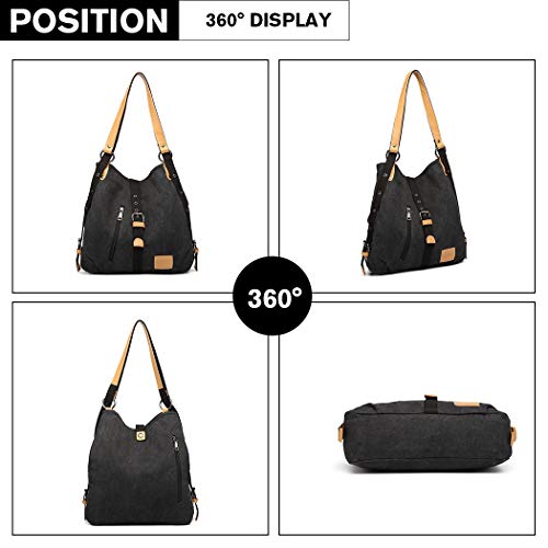 Kono Mochila de bandolera, bolsos de lona versátiles y multifuncionales para las mujeres niñas, elegantes bolsos cruzados, mochila duradera para viajes de gran capacidad para portátiles (Negro)