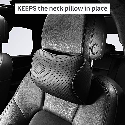 KOYOSO Almohadas para el Reposacabezas del Coche, Cojin Cervical con Soporte de Cuello para el Asiento del Coche, Almohada de Cuello Hecho con Espuma de Memoria y Cuero 1PC