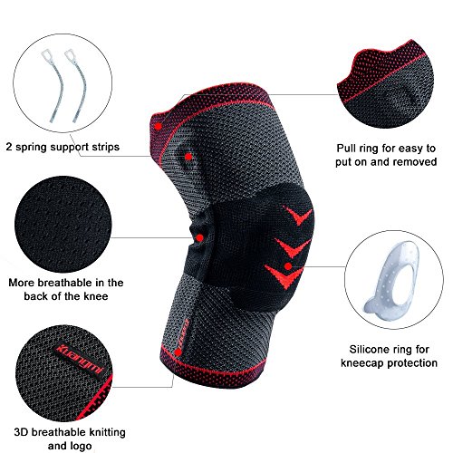 Kuangmi rodillera rótula menisco tendón estabilizar apoyo proteger ideal para Intenso ejercicios tenis fútbol Baloncesto montañismo etc,L