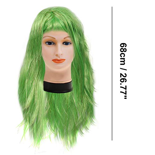 Kurtzy Largas Pelucas para Mujeres - Pack de 3 (68cm) Largas Pelucas Colores Rojo, Azul, Verde - Pelucas Pelo Largo Cosplay, Disfraces y Fiestas de Halloween