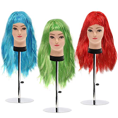 Kurtzy Largas Pelucas para Mujeres - Pack de 3 (68cm) Largas Pelucas Colores Rojo, Azul, Verde - Pelucas Pelo Largo Cosplay, Disfraces y Fiestas de Halloween