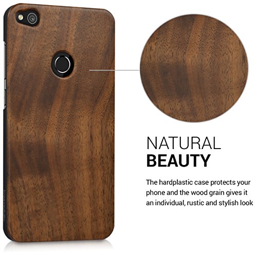 kwmobile Funda Compatible con Huawei P8 Lite (2017) - Carcasa Posterior de Madera - Case Protector Duro marrón Oscuro