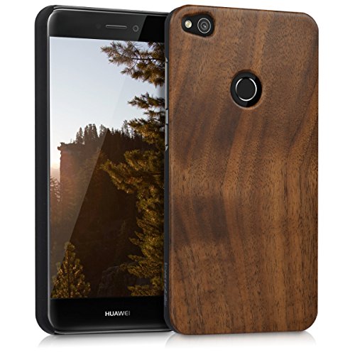 kwmobile Funda Compatible con Huawei P8 Lite (2017) - Carcasa Posterior de Madera - Case Protector Duro marrón Oscuro