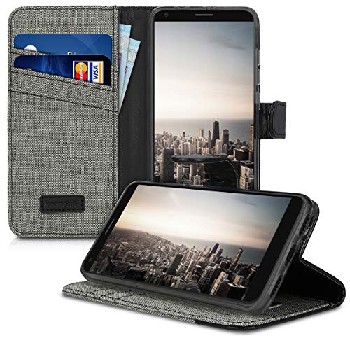 kwmobile Funda Compatible con ZTE Blade V9 Vita - Carcasa de Tela y Cuero sintético Tarjetero Gris/Negro