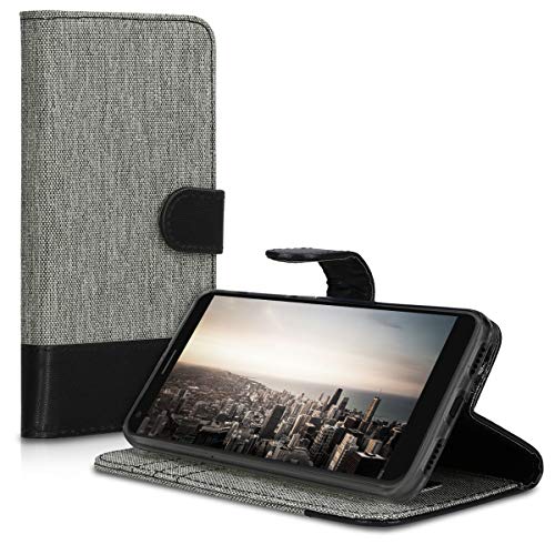 kwmobile Funda Compatible con ZTE Blade V9 Vita - Carcasa de Tela y Cuero sintético Tarjetero Gris/Negro