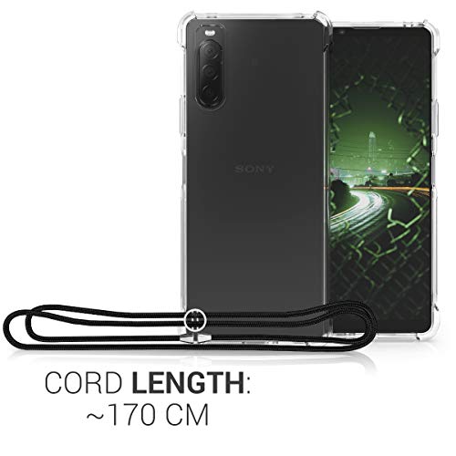 kwmobile Funda con Cuerda Compatible con Sony Xperia 10 II - Carcasa Transparente de TPU con Cuerda para Colgar en el Cuello