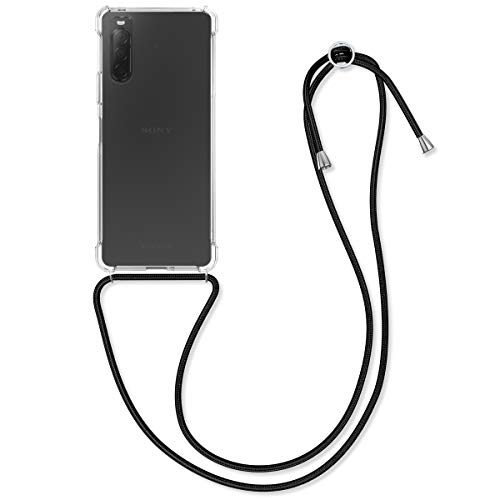 kwmobile Funda con Cuerda Compatible con Sony Xperia 10 II - Carcasa Transparente de TPU con Cuerda para Colgar en el Cuello