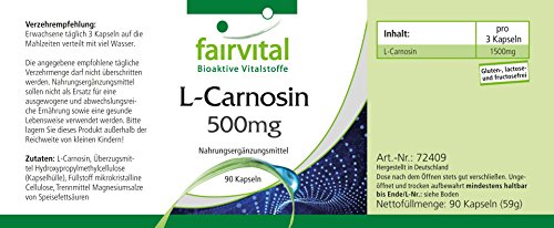 L-Carnosina 500mg - VEGANA - Dosis elevada - Aminoácido - 90 Cápsulas - Calidad Alemana