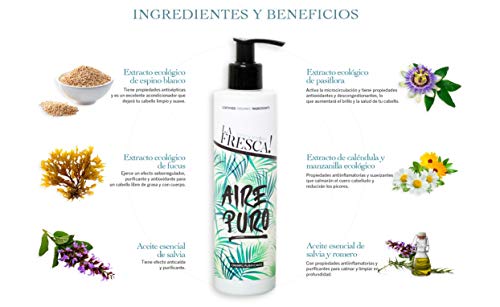 LA FRESCA! Aire Puro Champu sin Sulfatos ni Parabenos Ecológico para cabello Graso, Productos para el Cuidado del Cabello - Purificador, Saneador e Hidratante para uso diario - 250ml