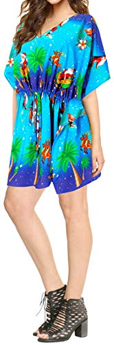 LA LEELA la Playa de baño de Verano Encubrir Traje de baño Navidad Santa Claus Jingle Bells Árbol de Navidad Azul_C59 ES TAMAÑO: 42 (L) - 52 (2XL)