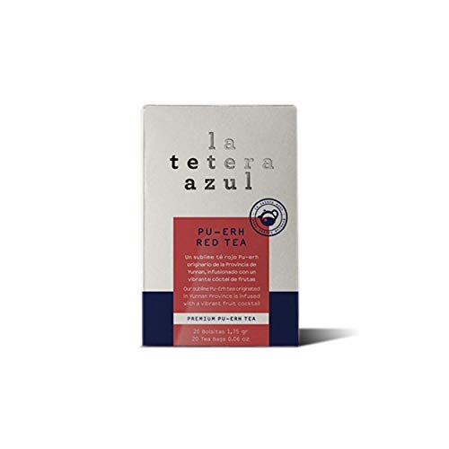 LA TETERA AZUL Té Rojo Pu Erh Infusionado Con Frutas. Infusión Adelgazante. Té Embellece. 20 Bolsitas De 1,75 Gramos.