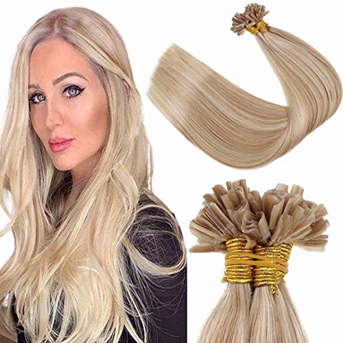 LaaVoo 50cm Pre-Bonded U Tip Keratina Extensiones de Cabello Natural Mechas Queratina Colores Fantasia (Rubio Ceniza y Lejla Rubia #18/613) 50 Gramos Weight 1g/s