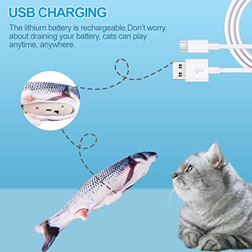 Lacyie Eléctrica Juguete Pez para Gato, Juguetes con Hierba Gatera USB Recargable para Pez Simulación Realista Mascotas Interactivo de Felpa Pez para morder, Masticar, patear y Dormir