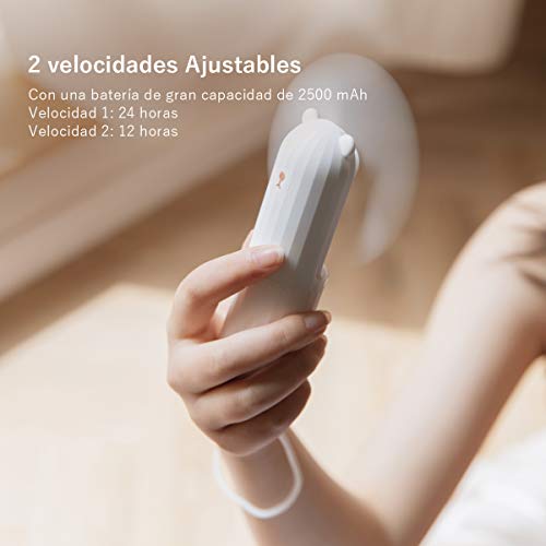 LaHuKo Mini Ventilador de Mano USB Portátil Pequeño y Silencioso con 2 Velocidades Recargable USB con Batería 2500mAh Duración 24h para Oficina Hogar Viajes Aire Libre (Blanco)