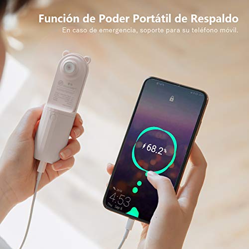 LaHuKo Mini Ventilador de Mano USB Portátil Pequeño y Silencioso con 2 Velocidades Recargable USB con Batería 2500mAh Duración 24h para Oficina Hogar Viajes Aire Libre (Blanco)