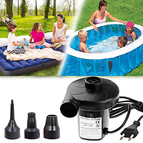 Lambony 150W Bomba de Aire Electrica Portatil, 2 en 1 Infla y Desinflama Adaptadores de Boquilla con 3 Accesorios, Usado para el Hogar de Vacaciones Camping Airbed, Niños Piscina y Juguetes