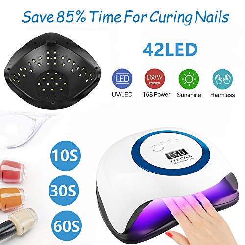 Lampara LED Uñas,Lámpara Secador de Uñas LED,168W Lámpara LED Uñas Pantalla LCD Secador de uñas de Botón Táctil Sensor Automático de infrarrojos, Lampara uñas con 4 Temporizador Profesional