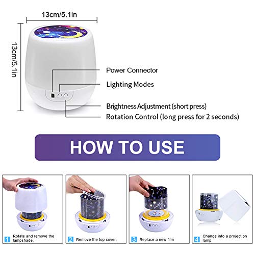 Lámpara Proyector Infantil Estrellas, Lámpara de nocturna Infantiles luz del proyector LED 360 grados rotación,6 color regulable combinaciones para cumpleaños,Navidad, Cuarto de los Niños, Boda