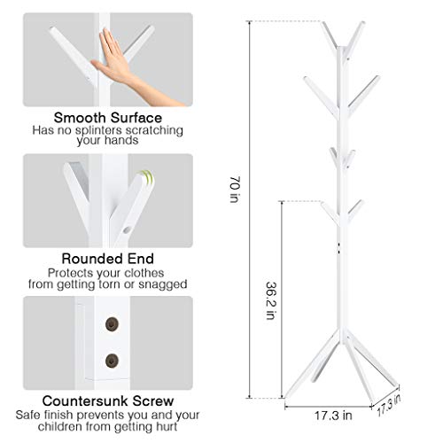 LANGRIA Perchero Bambú de Pie Tipo Árbol con 8 Ganchos en 4 Niveles y Pies Sólidos para Colgar Abrigos Gorros Chaquetas Gabardinas (Blanco)