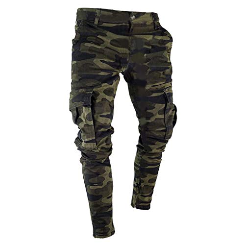 LANSKIRT_Pantalones Vaquero Hombre Slim Pantalones de Tactico Camuflaje Ajustado con Bolsillos Laterales Pantalon Multibolsillos Ropa de Running Deportivas S-3XL