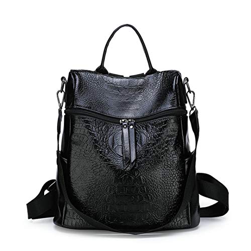 Las Mujeres multifunción Cuero cocodrilo Bolsos Hombro Adolescente Niñas Mochilas Escolares Vintage Black