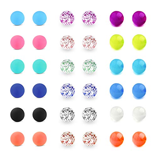 LAURITAMI 36pcs Piercing Lengua Bolas Reemplazo 5mm de Piercing Recambio 14G Plastico Ombligo Varios Estilos Joyas Cuerpo