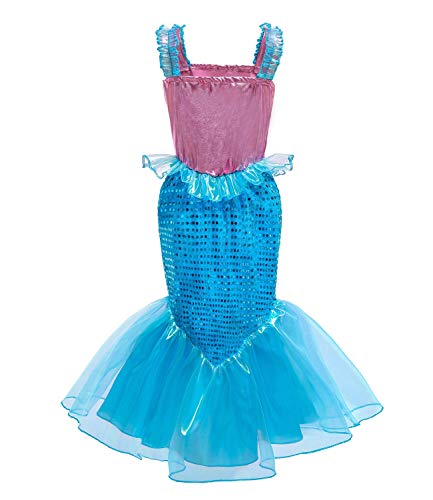 Le SSara Vestido de Fiesta de Lentejuelas de Disfraces de Princesa Ariel para Niñas con Accesorios para Niños (150(9-10 años), D76+Pur1)