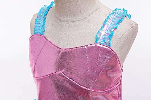 Le SSara Vestido de Fiesta de Lentejuelas de Disfraces de Princesa Ariel para Niñas con Accesorios para Niños (150(9-10 años), D76+Pur1)