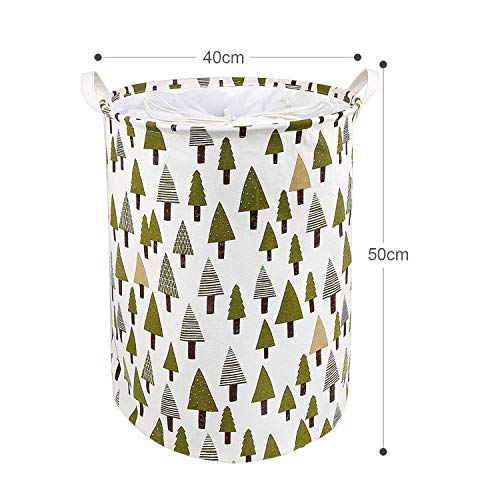 LEADSTAR Cesta de Almacenamiento de Tela,Plegable Cesto para la Colada con Cubierta de Cordón y Asas para Ropa Juguetes, Niños Dormitorio,Organizador del Hogar, Verde Árbol