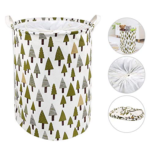 LEADSTAR Cesta de Almacenamiento de Tela,Plegable Cesto para la Colada con Cubierta de Cordón y Asas para Ropa Juguetes, Niños Dormitorio,Organizador del Hogar, Verde Árbol