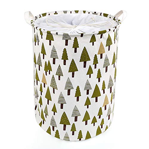 LEADSTAR Cesta de Almacenamiento de Tela,Plegable Cesto para la Colada con Cubierta de Cordón y Asas para Ropa Juguetes, Niños Dormitorio,Organizador del Hogar, Verde Árbol