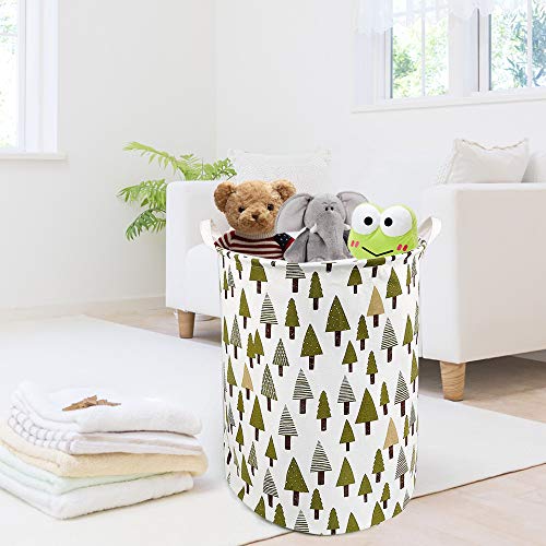 LEADSTAR Cesta de Almacenamiento de Tela,Plegable Cesto para la Colada con Cubierta de Cordón y Asas para Ropa Juguetes, Niños Dormitorio,Organizador del Hogar, Verde Árbol