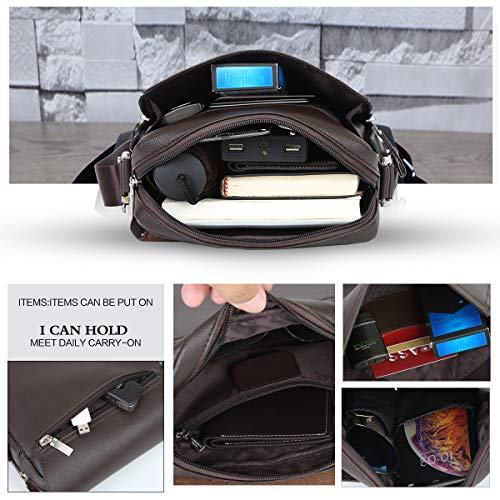 Leathario Bandoleras Hombre Piel Sintética Vintage Bolso Hombre Cuero PU Bolsa Mensajero Grande de Negocio Crossbody Bolso Cruzado de Hombro Casual Marrón