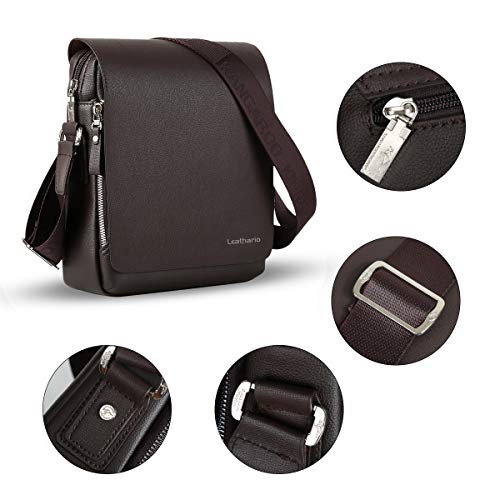 Leathario Bandoleras Hombre Piel Sintética Vintage Bolso Hombre Cuero PU Bolsa Mensajero Grande de Negocio Crossbody Bolso Cruzado de Hombro Casual Marrón