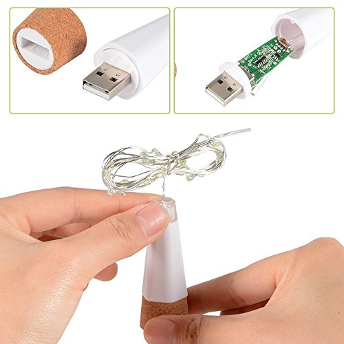 LED Corcho Botella Luces, USB Con Recargable, 1,9 m 20 LED, Cobre Alambre Cadena Estrellado LED Luces para DIY, Casa Cocina, Boda, Halloween, Navidad, Partido Decoración (Blanco Cálido, 3 Piezas)