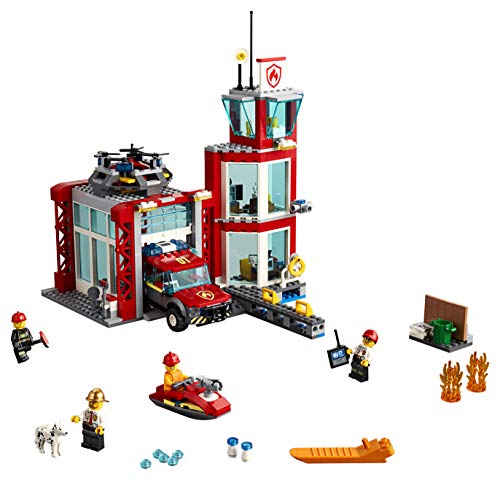 LEGO City Fire - Parque de Bomberos, estación de juguete para construir, incluye camión, moto acuática y dron (60215)