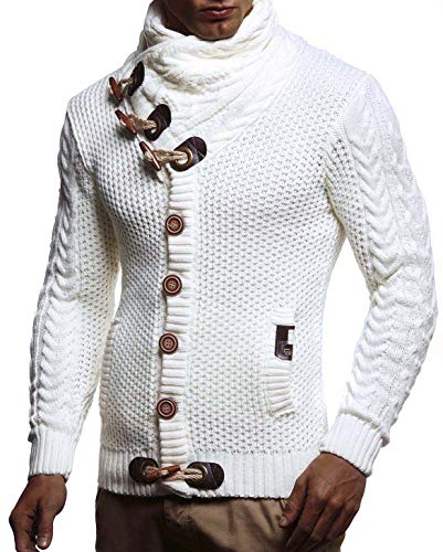 Leif Nelson Hombres Chaqueta de Punto con Cuello Chal LN-4195 Blanco Large