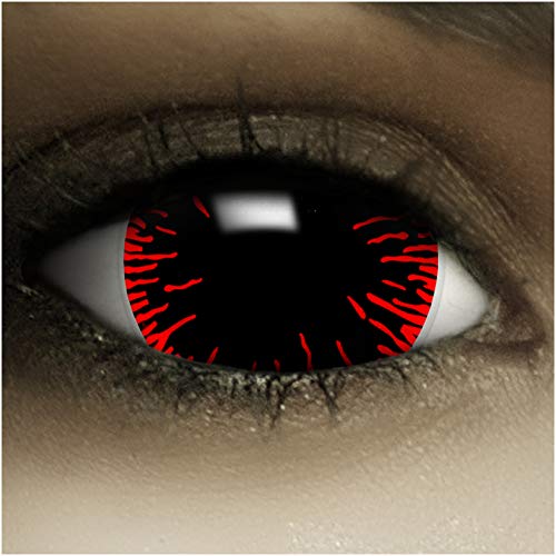 Lentillas de color "Mini Sclera Hangman" + cápsulas de sangre artificial + recipiente de FXContacs en blanco, blandas, sin dioptrías pack de 2 unidades - cómodas y perfectas para Halloween, Carnaval, sin corregir