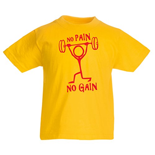 lepni.me Camiseta para Niños No Hay Dolor No Hay Ganancia Citas Motivacionales Gimnasio Entrenamiento (1-2 Years Amarillo Rojo)