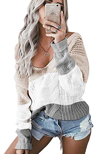 Leslady Mujer Moda Suéter Largo Casual Jersey Mangas Largas Camiseta Tops Prendas de Punto de Cuello Barco Batwing Suéter