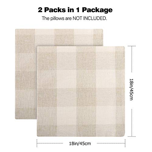 Lewondr Enrejado Funda de Almohada de Lino,2 Pack 45 * 45 cm Funda de Cojín Cuadrado Moderna de Enrejado Protectora de Almohada para Sofá Cama Decoración del Hogar,Coche，Beige