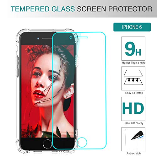 LeYi Funda iPhone SE 2020/6 / 6S / 7/8 / con [2-Unidades] Cristal Vidrio Templado, Transparente Shockproof Carcasa Silicona PC y TPU Slim Gel Bumper Cover Case para Movil Apple iPhone 8,Clear