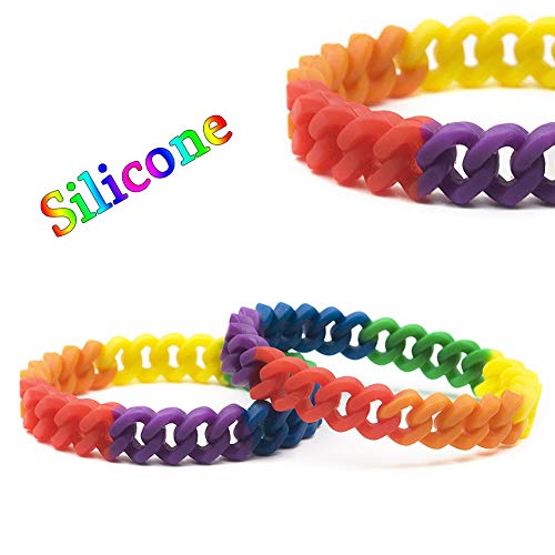 LGBT Pulsera 8 Pack - 2X Arco Iris Silicona Brazalete Orgullo Gay LGTBI Joyería con 6X Lovewins Tatuajes Temporales para Mujer Hombre Desfile del Mes del Orgullo Gay