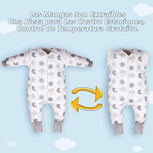 Lictin Saco de Dormir para Bebés- Saco de Dormir Algodón Bebe Niños con Mangas Extraíbles, Saco de Dormir Bebé Invierno de Material Algodón Argánico para 1-3 Años de 75-95 cm