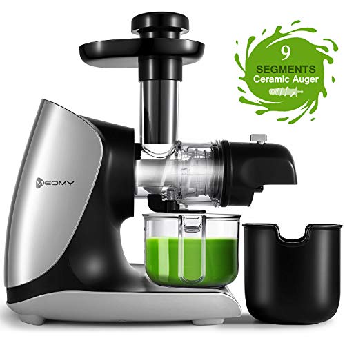 Licuadora Prensado en Frio, MEOMY Licuadora Frutas Verduras con Espiral de Cerámica y Modos de Doble Jugo, Extractor de zumos con Función inversa, Motor Silencioso, Limpieza Fácil con Cepillo